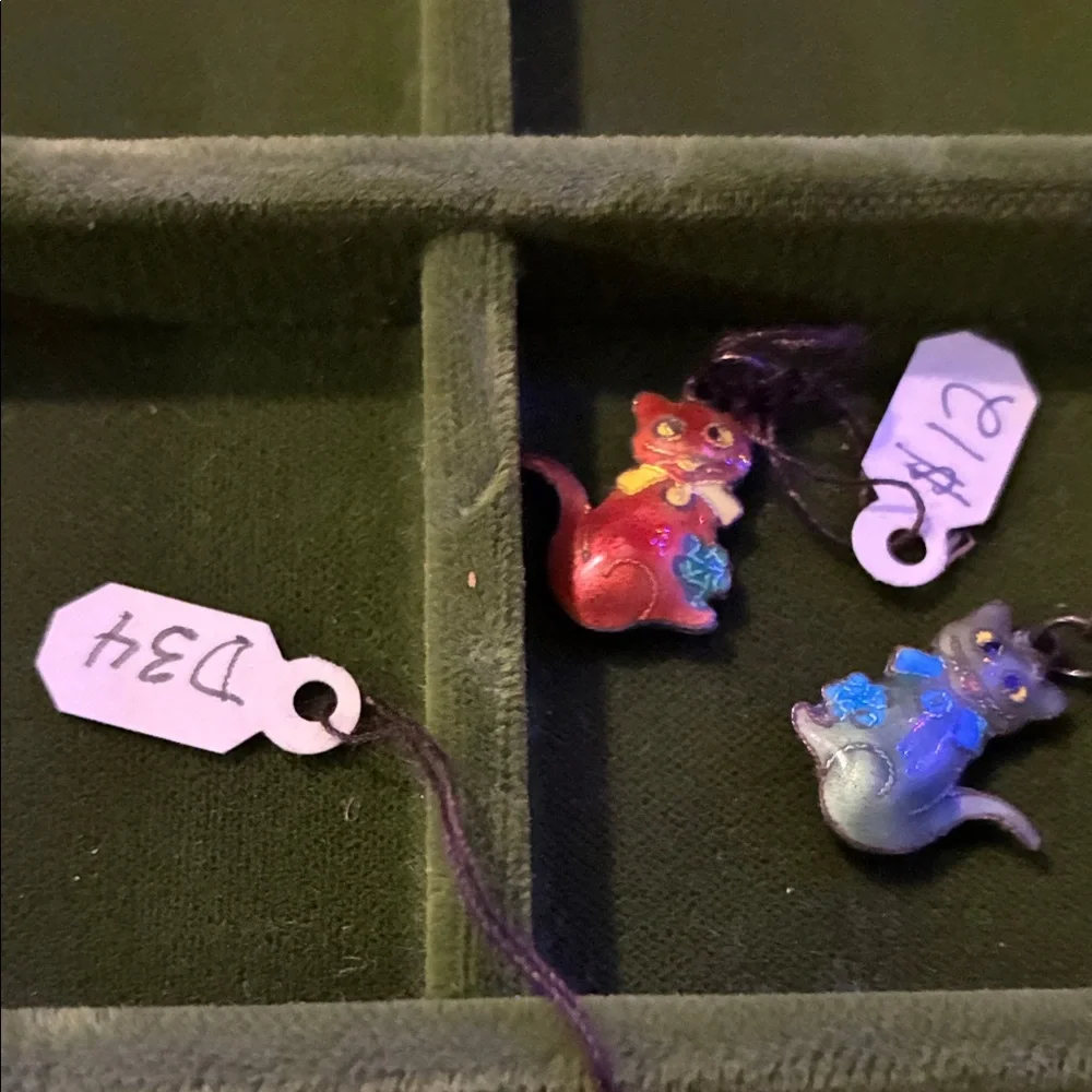 Set of 3 vintage Colorful Cat Pendant Charms, all with original tags from 1980’s